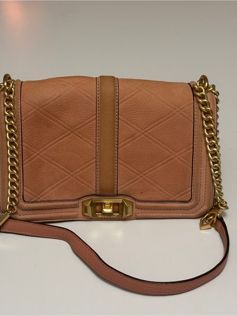 Designer-Inspired Peach Quilted Chain Shoulder Bag